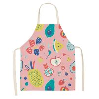 Fruits Pattern Kitchen Apron for Woman Banana Apples Strawberry Sleeveless Cotton Linen Aprons Cooking Home Cleaning Tools