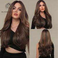 【DT】hot！ Blonde Unicorn Ombre Synthetic Wig Wavy Hair no Bangs for Resistant Daliy Use