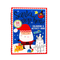 Christmas theme coloring Sticker Book Santa stop here Coloring Activity Book original English Picture Book Childrens interesting English Enlightenment cognition contains more than 25stickers and cards