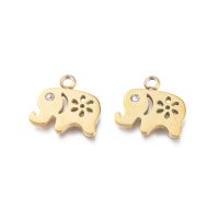 1pc Ion Plating(IP) 304 Stainless Steel Charms Manual Polishing with Crystal Rhinestone Elephant Golden 11x12x1.2mm Hole: 1.8mm