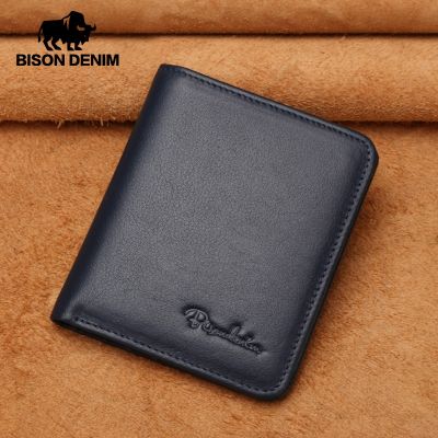 BISON DENIM 100 Genuine Leather Classic Men Wallet Mini Short Male Purse Card Holder Soft Cowskin Money Bag Brand Luxury Gift
