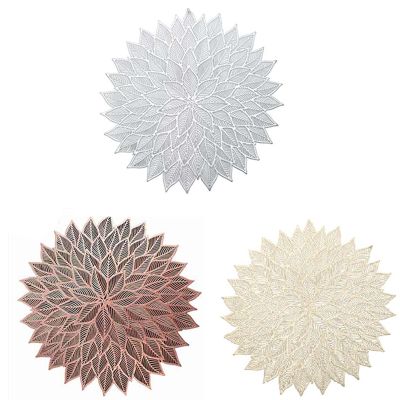 Placemats Set of 6, Round Hollow Out Flowers Place Mats for Dining Table Pressed