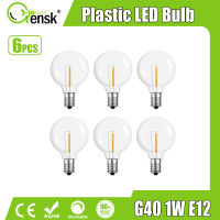 6แพ็คไฟสาย LED E12หลอดไฟสำรอง1W หลอดไฟตกแต่งหลอดไฟสีขาวอุ่นแบบเอดิสันกันแตกทำจากพลาสติก G40สำหรับสายไฟกลางแจ้ง