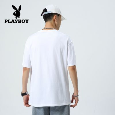 Playboy หลวมเสื้อยืดผู้ชายน้ำ 2022 ฤดูร้อนคู่ใหม่เสื้อยืดแขนสั้นผู้ชายผ้าฝ้ายครึ่งแขน QN4N