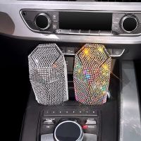 Rhinestone Car Trash Can Convenient Large Storage Bin ABS Diamond Storage Bucket Portable Trash Bin Car Assessoires