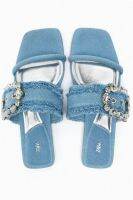 zaraˉ New Womens Shoes Blue Rhinestone Buckle Denim Flat Bottom Sandals Wearing Open Toe Slippers for Women