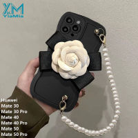 YiaMia เคสโทรศัพท์แฟชันใหม่สำหรับ Huawei Y9 2019 / Y9 Prime 2019 Nova 3i / 4E / 5T / 6 / 7 / 7 Pro / 8 / 8 / 8 Pro / 7 Se/ 8 Se/ 8 Se/ Honor เคสโทรศัพท์8X ผู้หญิงออกแบบเองได้3D ขอบเป็นคลื่นลายดอกคาเมลเลียเคสซิลิโคนนุ่มเหลวสายคล้องไข่มุก