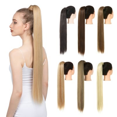 【jw】℗☑  Synthetic Straight Ponytail Hair Extension 32 inch Clip Fake Wig Hairpiece Blonde Wrap Around Pigtail Tail