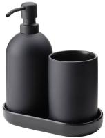 GANSJÖN 3-piece bathroom set, black (กอนเชิน อุปกรณ์ห้องน้ำ3ชิ้น, ดำ)