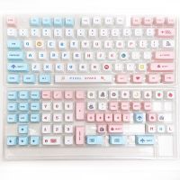 KBDiy ปุ่มกด PBT  Pixel Wars XDA โปรไฟล์น่ารักสีชมพู134หมวกคีย์สำหรับนักเล่นเกม SK61/GK61คีย์บอร์ดแบบกลไกสวิตช์ MX