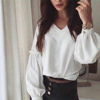 Ruffles Long Lantern Sleeve Womens Blouses Autumn V-Neck Patchwork Blouse For Women Spring 2021 Trend Fashion Office Ladies Top