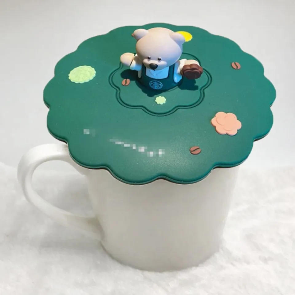 3D Silicone Cup Lid Cartoon Bear Leak Proof Food Grade Material