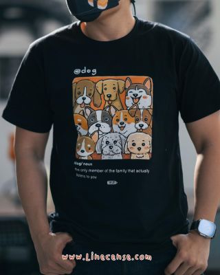 "Many Dogs" on Black t-shirt เสื้อยืดพรีเมี่ยมสีดำ ลายหน้าหมาและลายตูดหมา พิมพ์ลายแค่ด้านหน้าคนใส่ Premium Cotton Comp