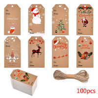 100Pcs Merry Christmas Tags With 20M Rope Kraft Paper Card Label Tag Diy Hang Tags Gift Wrapping Decor Gift Card Christmas Favors Supplies