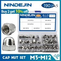 NINDEJIN 190pcs Acorn Nut Kit M3 M4 M5 M6 M8 M10 M12 Stainless Steel Hexagon Dome Cap Nut Set Blind Nut Assortment Kit Nails  Screws Fasteners