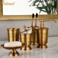 Antique Brass Soap Dish Liquid Soap Dispenser Toothbrush Holder Gargle Cup Storage Tank 5pcs Bathroom Accessory Set