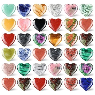 36Pcs Heart Stone Worry Stone Healing Gemstone Crystal Bulk 0.8 Inch 20mm Assorted Mini Love Carved Stone