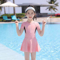 Summer Girls swimwear short sleeve skirt swimsuit new cute baby swimming equipment Purple 2PCs children swimwear