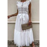 【cw】ZC-5457 Cross-Border 2021 New Womens Dress Independent Stand Waist Dress Mid Waist Split Lace Dress