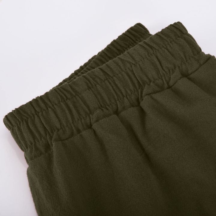 ชุดกางเกงขาม้าครอปแบบกระดุม2ชิ้นชุดแขนสั้นมีกระเป๋าสำหรับฤดูร้อนของผู้หญิง