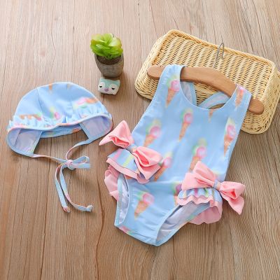 [COD] Quick-drying comfortable breathable sun hat two-piece set wholesale summer bowknot womens childrens triangle one-piece swimsuit
