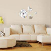 ZZOOI New Big Butterflies Round Wall Clock DIY Quartz Watch Acrylic Mirror 3D Stickers for Living Room Europe Needle Horloge Murale