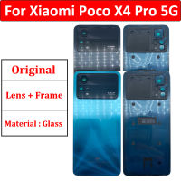 100% ของแท้สำหรับ Xiaomi Mi Poco X4 Pro 5G X3อะไหล่เคสฝาหลังแบตเตอรี่กระจกพร้อมกาวติดเลนส์ที่จับกล้องรูปตัวยู