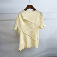 Womens New Irregular Short Sleeve Pleated T-shirt