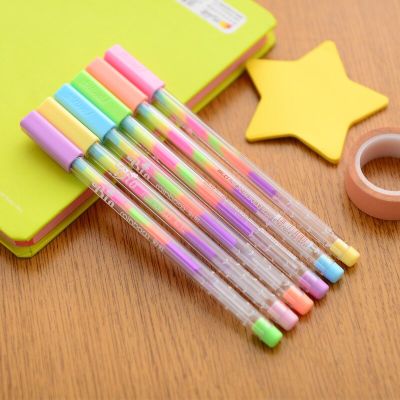 6pcs Rainbow Pen Ballpoint 0.8mm Multi Color Ink Pens Fluorescence Highlighter for Paper Drawing Paint School Supplies H6555 Pens