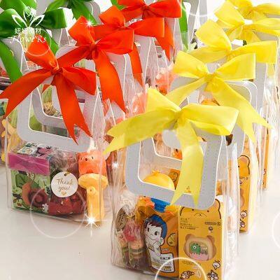 Valentines Day thickened jelly bag flower bouquet transparent handbag PVC gift bag gift bag with hand gift bag 【MAY】