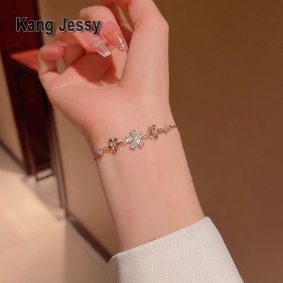 Kang Jessy สร้อยข้อมือดอกไม้เพทายฝังขนาดเล็กสำหรับผู้หญิงสร้อยข้อมือแบบดึงออกได้ย้อนยุคอารมณ์เฉพาะกลุ่มเครื่องประดับมือแฟนเน็ตไอดอล