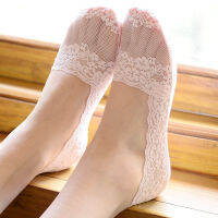 1 Pair Womens Lace Socks Summer Thin Cotton Silicone Invisible Non-slip Breathable Comfortable Solid Color Socks Tights