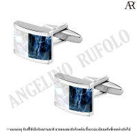 ANGELINO RUFOLO Cufflink(คัฟลิงค์) ดีไซน์ Yin-Yang กระดุมข้อมือคัฟลิ้งโรเดียมคุณภาพเยี่ยม ตัวเรือนสีเงิน ประดับตกแต่งด้วย White Pearl / Dark Blue  Sodalite