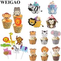 WEIGAO Lion Monkey Cake Toppers Jungle Birthday Theme Party Decor Cupcake Wrapper Cupcake Decor for Kids Birthday Party Supplies