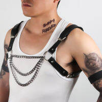 Faux หนังสายรัด Man ปรับหน้าอก Suspender สีดำ Restraint เข็มขัด Body Garter Harajuku Goth เต้นรำไนท์คลับสวมใส่