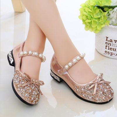 Summer Girls Shoes Bead Mary Janes Flats Fling Princess Glitter Shoes Baby Dance Shoes Kids Sandals Children Wedding Shoes Gold