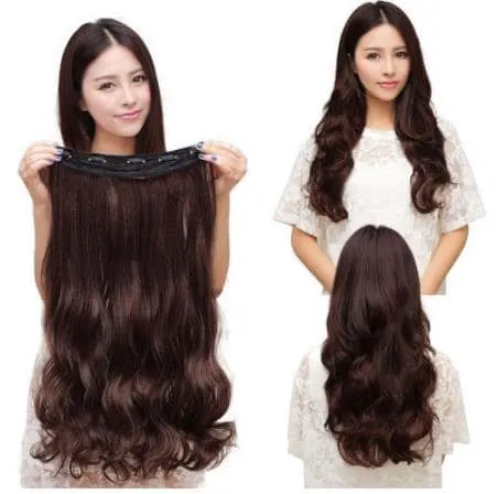 0287）Beautiful Long curly Wig Women Clip in Hair Extensions Black Brown  High Tempreture Synthetic Hair Piece | Lazada PH