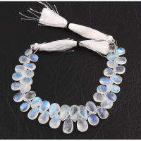 1 String Natural Blue Flash DIY Faceted Moonstone, Natural White Rainbow Faceted Moonstone Pear Shape Smooth