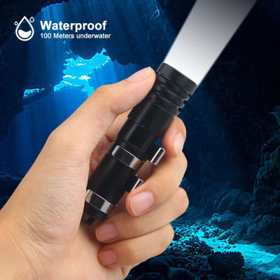 Mini Waterproof Diving Flashlight R3 LED Underwater 100 Meter Professional Diving light Torches Lantern With diving mask clip Rechargeable Flashlights
