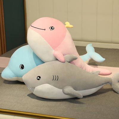 （HOT) ใหม่สัตว์ทะเลขนเป็ดปลาโลมาปลาวาฬฉลามตุ๊กตาตุ๊กตานุ่มน่ารักสบายหมอนขนาดใหญ่