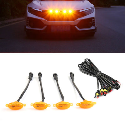 4PcsSet New Car Front Grille LED Amber Light Raptor Style Grill Cover Yellow Lens Fit For Dodge Ram 1500 2019 2020 2021