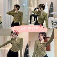 DD SHOPพร้อมส่ง 68116+68116-1 เซ็ตเสื้อสายเดี่ยว+เสื้อคลุมไหมพรม ลายตัวอักษร RR ใส่สบายมาก