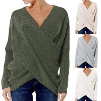 ❈ V Neck Front Irregular Hem Sweater Color Fashion Loose Womens Clothing