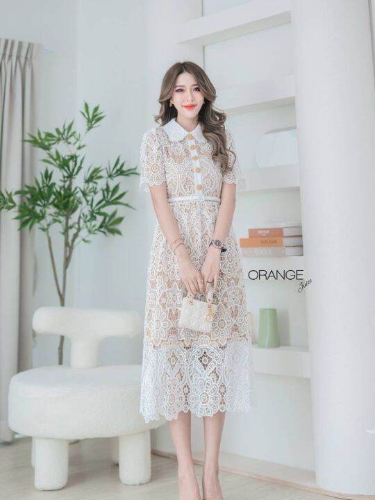 p013-001-pimnadacloset-short-sleeve-collar-button-down-lace-long-dress-with-belted