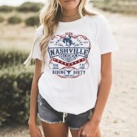 Nashville Rodeo เสื้อเสื้อยืดกราฟิกตะวันตกวินเทจของผู้หญิงเสื้อยืดแนวคันทรี่เสื้อยืด Music คาวบอยสาวเทนเนสซีเสื้อท่อนบนแบบฮิปปี้น่ารัก