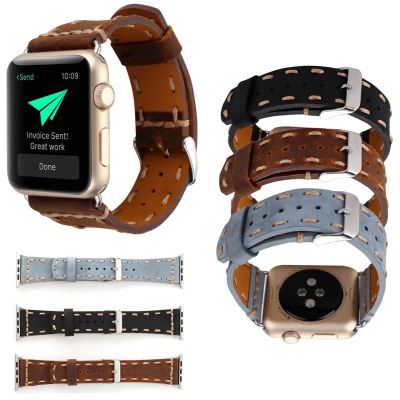 ﹊❈▦ เย็บสร้อยข้อมือนาฬิกาหนังสำหรับ Apple Watch Band 44 42 40 38 มม. iWatch อุปกรณ์เสริมสำหรับนาฬิกา Apple Watch 1 2 3 4 5 สาย