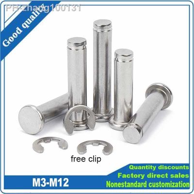 1/5x M3 M4 M5 M6 M8 M10 M12 304 Stainless Steel Flat Head Bearing Cylindrical Positioning Axis Roll Dowel Pin With Shaft Circlip