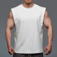 2021 summer sports fitness clothes show muscles loose waistcoat sleeveless vest male training pure color rolled iron T-shirt