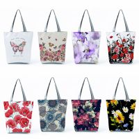 Hot Sale Floral Print womens Shoulder Bag High Capacity Ladies Shopping Bag Eco Reusable Travel Handbag School Student Book Bag