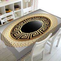 【cw】 Luxury Silver Gold Greek Key Meanders Mandala Pattern Table Cloth Cover Modern Abstract Ancient Border Tablecloth Square 140x200 ！